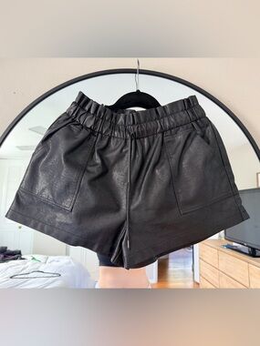 Amazon Black Faux Leather High Waist Elastic Shorts